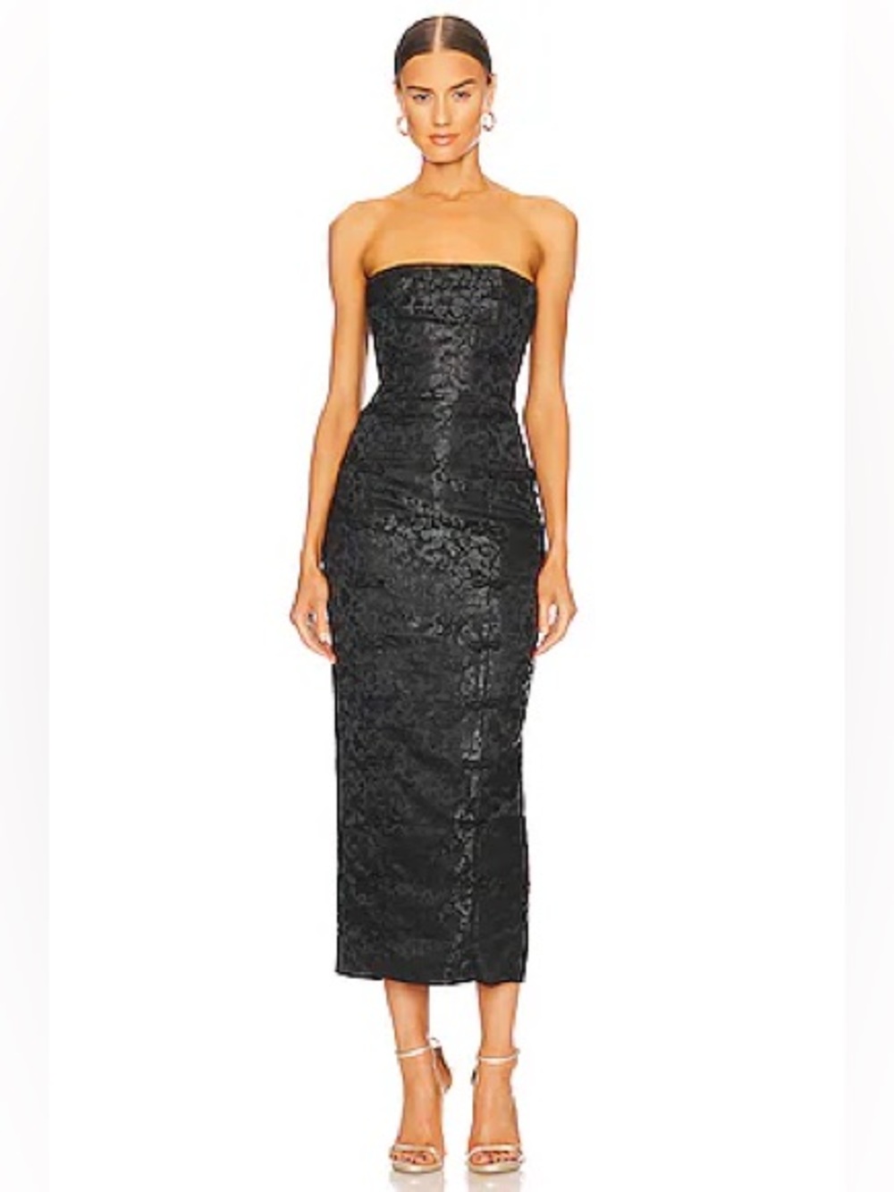 SAU LEE Jennifer Black Strapless Jacquard Midi Dress Revolve